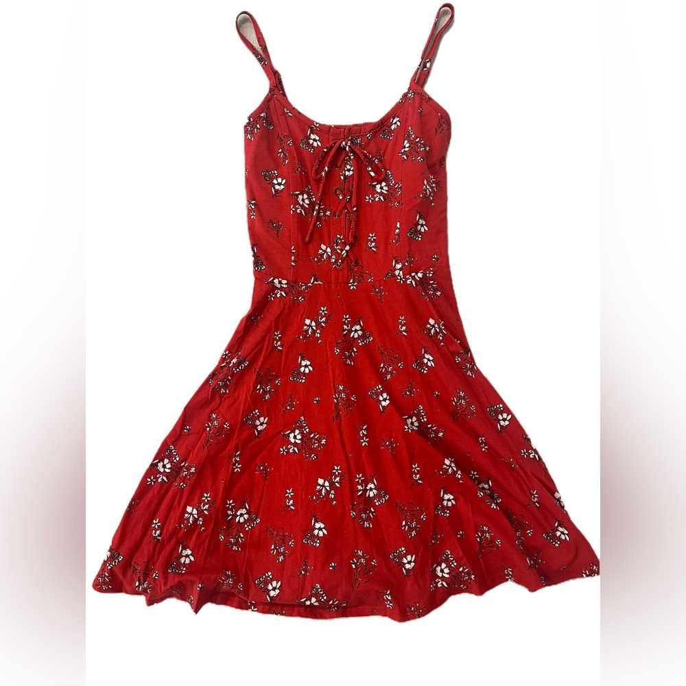Red Floral Mini Dress Adjustable Spaghetti Straps
